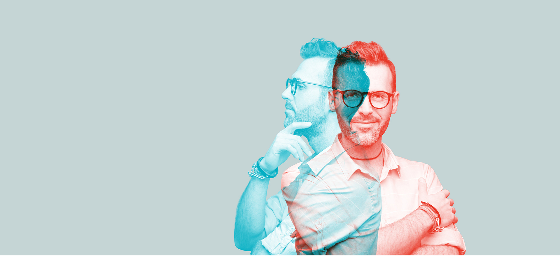 Mann mit Brille in roter und türkiser Farbe