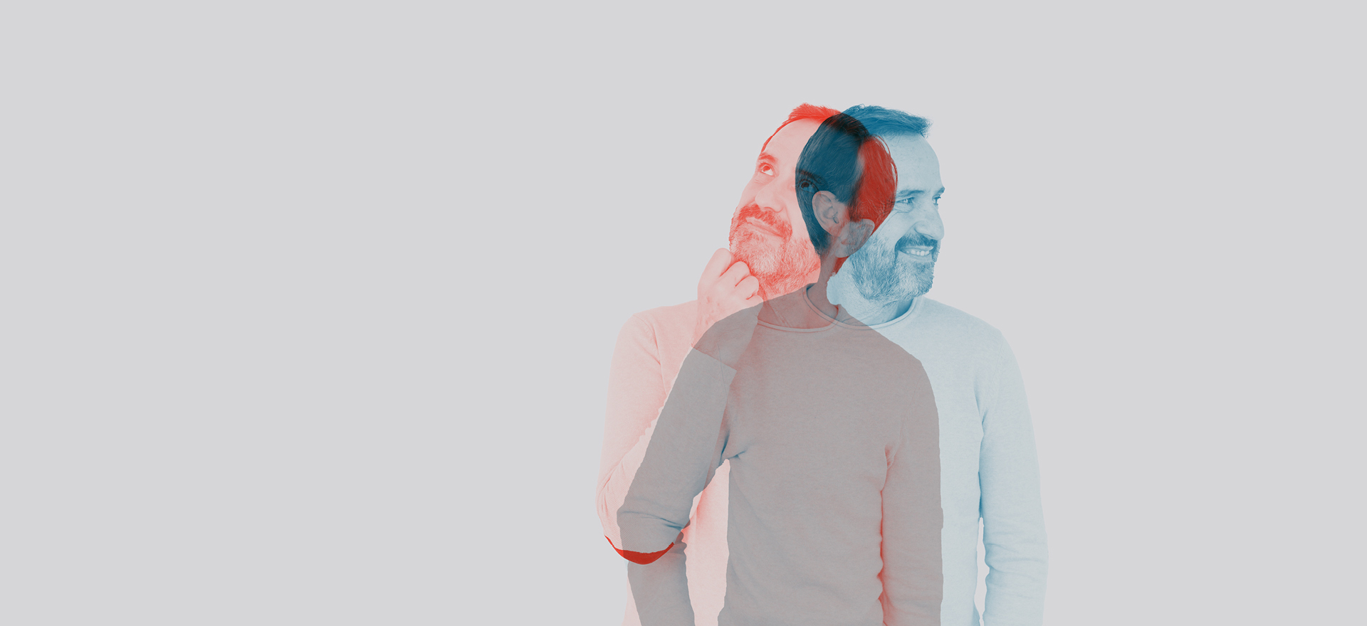 Mann mit Bart in blauer und roter Farbe