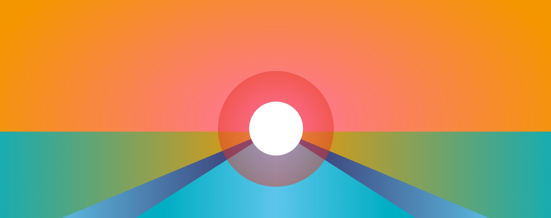 Abstraktes Design, das mit einem mittigen, weissen Kreis und davon ausgehenden geraden Linien die Ausrichtung auf ein Ziel am Horizont aufgreift.